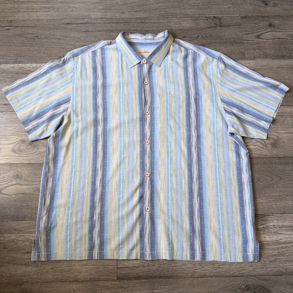 Tommy Bahama Men's Silk Blend Striped Short Sleeve Shirt Original Fit - Size 3XL